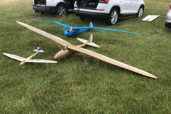 Little and large.   Robin’s 1/12th scale Minimoa in front of his 1/4 scale Kirby Kite 1 with Mark’s 1/4 scale Kirby Gull 3 behind.