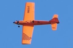 Jaime Brazier enjoyed a relaxing evening flight at Coombes with his Mick Reeves Gangster 63, now regarded as a classic design. OS52 4-stroke is just right.  Photo by Grahame Pearson, June 2025